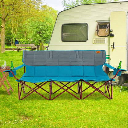 3 Person Folding Camping Chair with 2 Cup Holders Cotton Padding &amp; Storage Bag