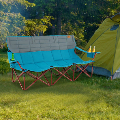 3 Person Folding Camping Chair with 2 Cup Holders Cotton Padding &amp; Storage Bag