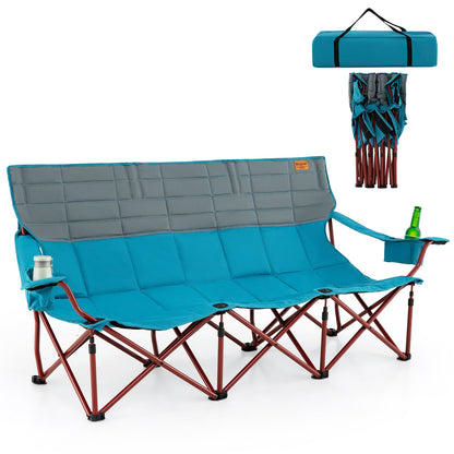3 Person Folding Camping Chair with 2 Cup Holders Cotton Padding &amp; Storage Bag