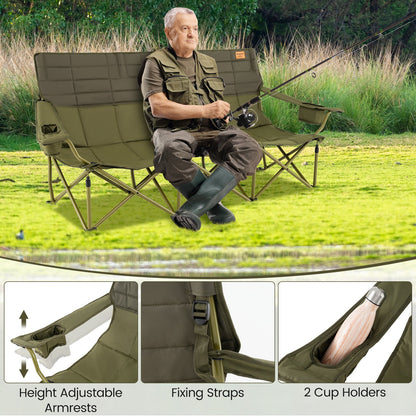 3 Person Folding Camping Chair with 2 Cup Holders Cotton Padding &amp; Storage Bag