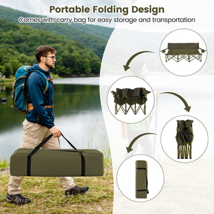3 Person Folding Camping Chair with 2 Cup Holders Cotton Padding &amp; Storage Bag