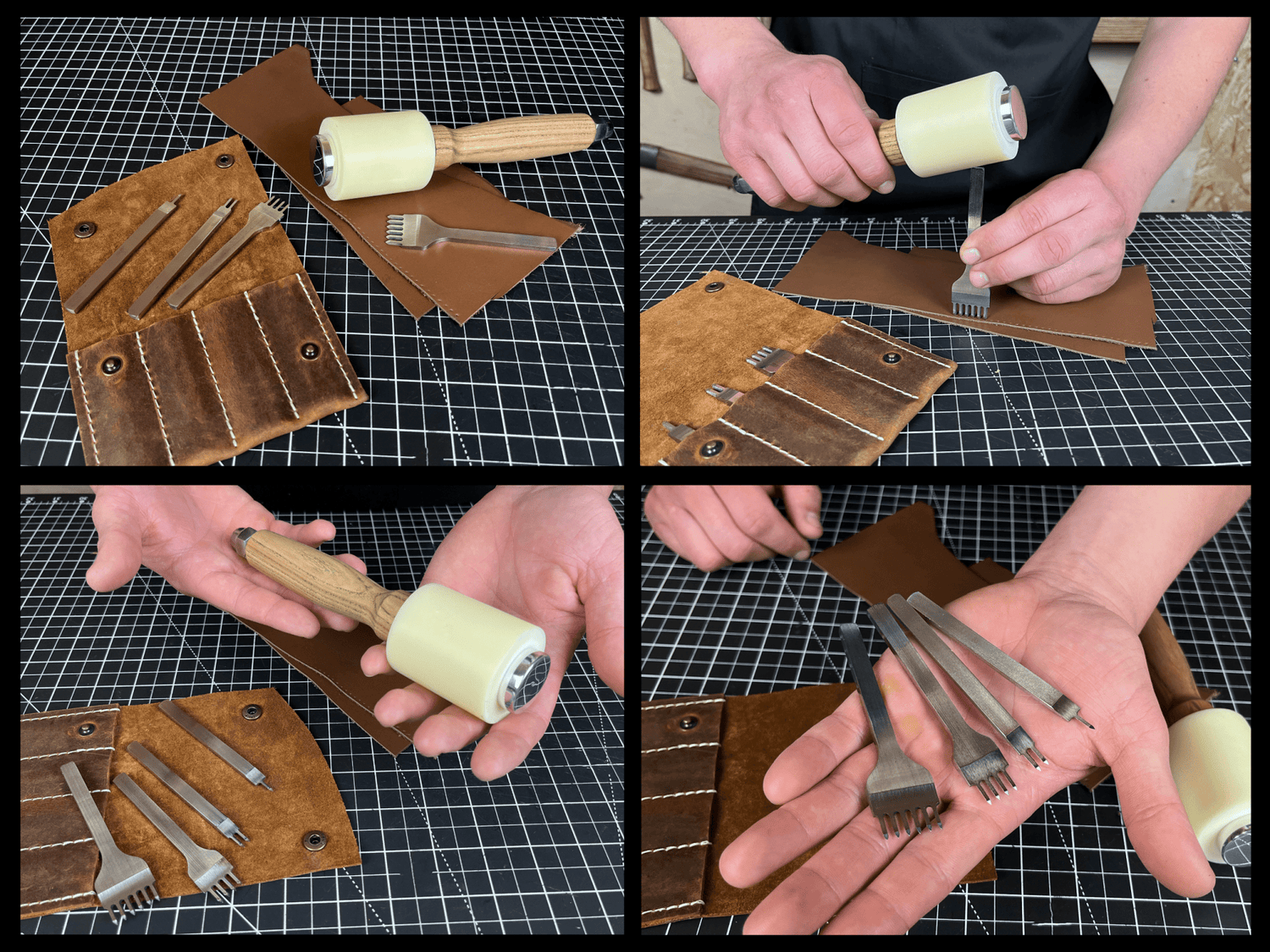 4-Piece Diamond Style Leather Pricking Iron and Leather Nylon Hammer