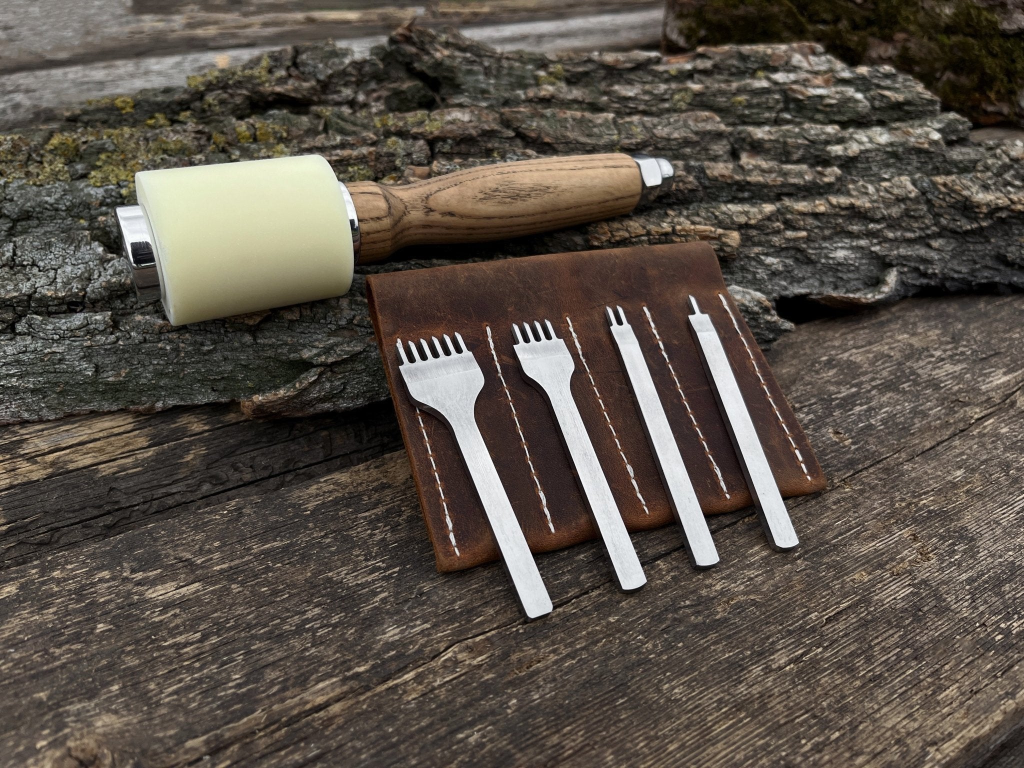 4-Piece Diamond Style Leather Pricking Iron and Leather Nylon Hammer