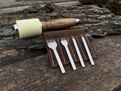 4-Piece Diamond Style Leather Pricking Iron and Leather Nylon Hammer
