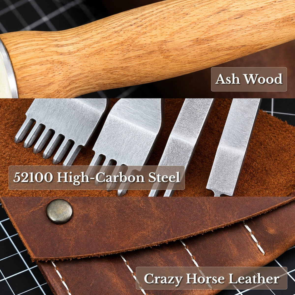 4-Piece Diamond Style Leather Pricking Iron and Leather Nylon Hammer