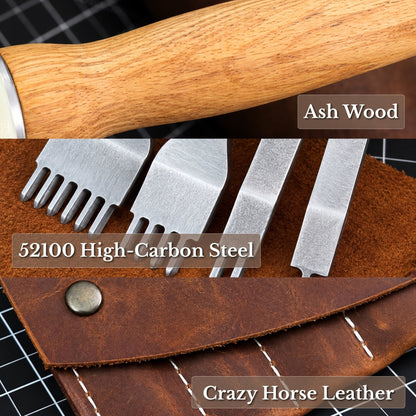 4-Piece Diamond Style Leather Pricking Iron and Leather Nylon Hammer