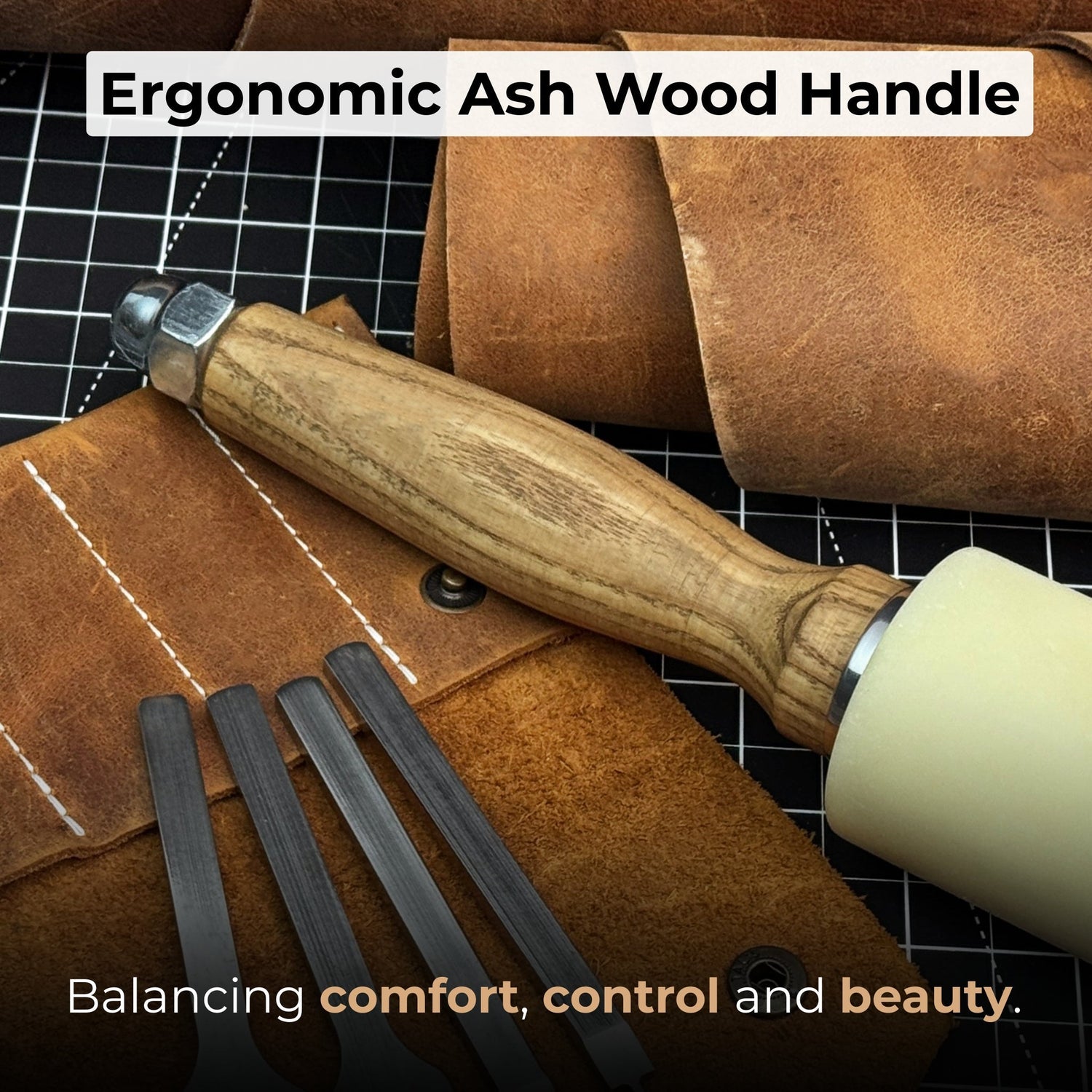 4-Piece Diamond Style Leather Pricking Iron and Leather Nylon Hammer