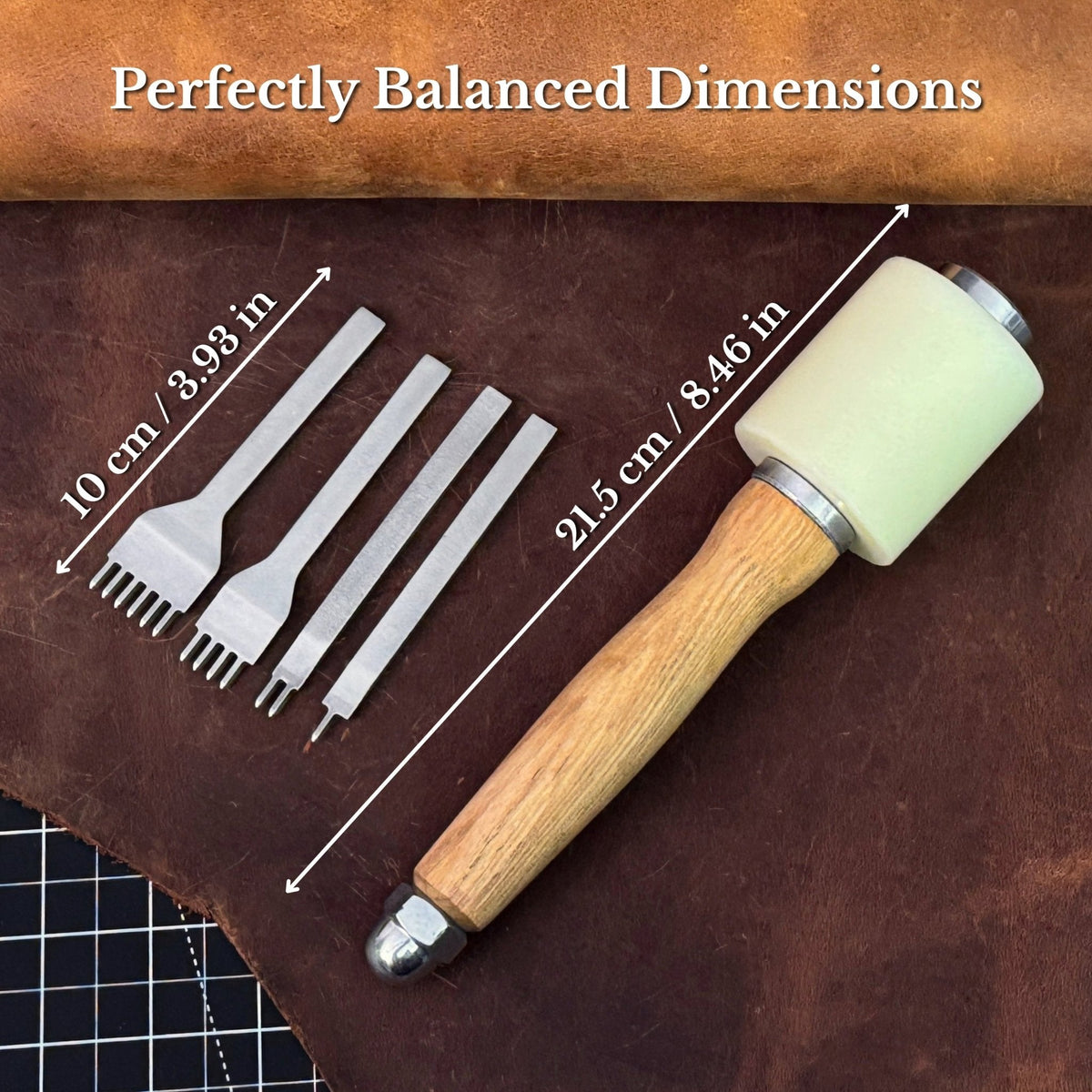 4-Piece Diamond Style Leather Pricking Iron and Leather Nylon Hammer