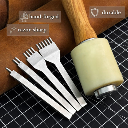 4-Piece Diamond Style Leather Pricking Iron and Leather Nylon Hammer