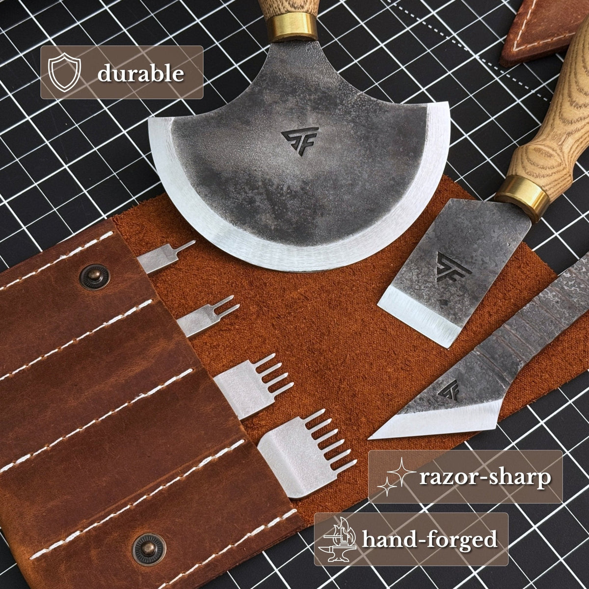 4-Piece Leatherworking Tool Set with Leather Sheaths