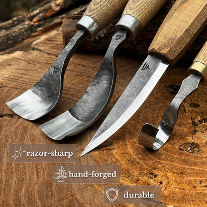 4-Piece Spoon Carving Tool Set with Leather Roll