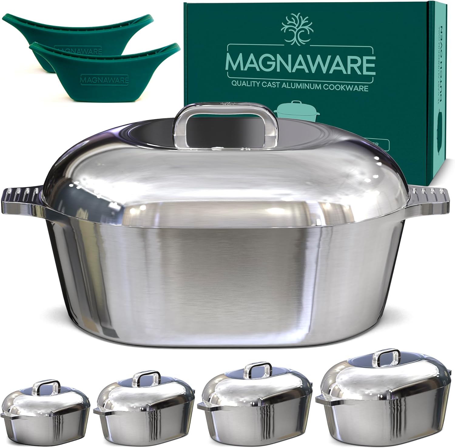 Ultimate Oval Collection - 4-Piece Cast Aluminum Oval Dutch Oven Set Includes 11", 13", 15" &amp; 18" Ovals