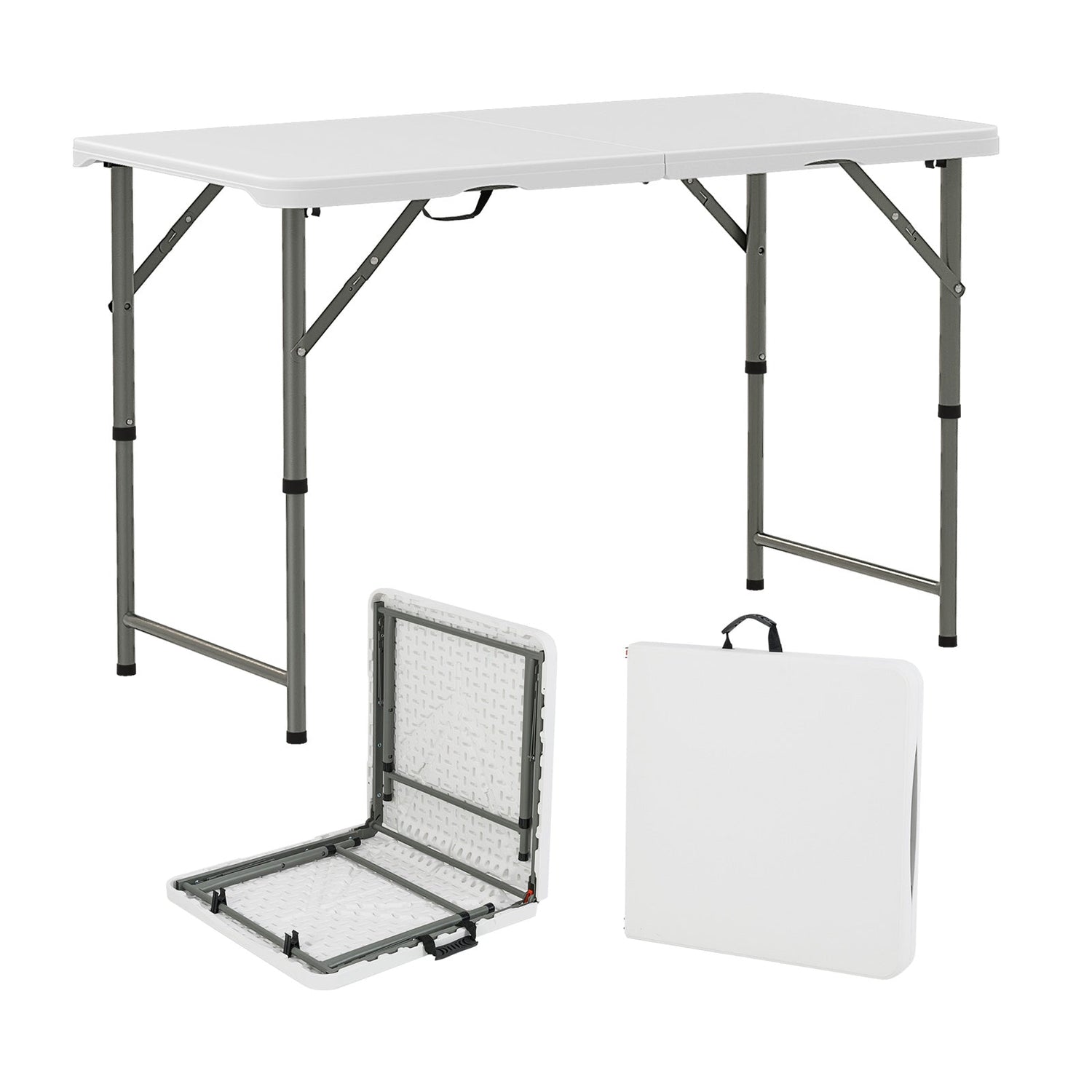 4 Feet Portable Camping Table with HDPE Tabletop and Metal Legs-White