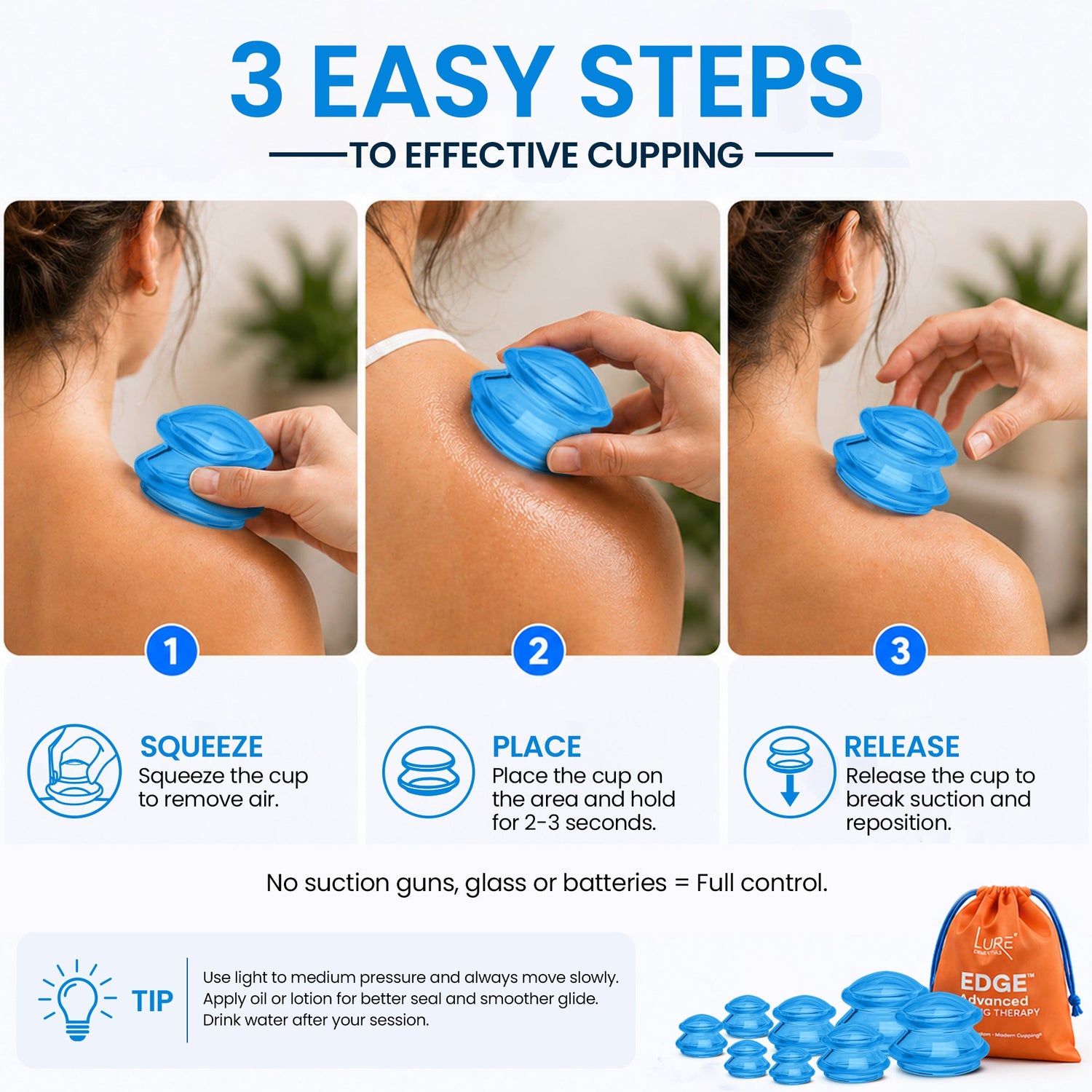 EDGE™ Cupping Set Blue, 8 Cups (2L, 2M, 4S)