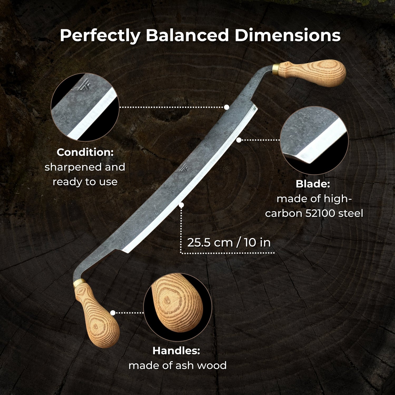 Curved Draw Knife (Push/Pull Shave), 25.5 cm (10 inch) Cutting Edge