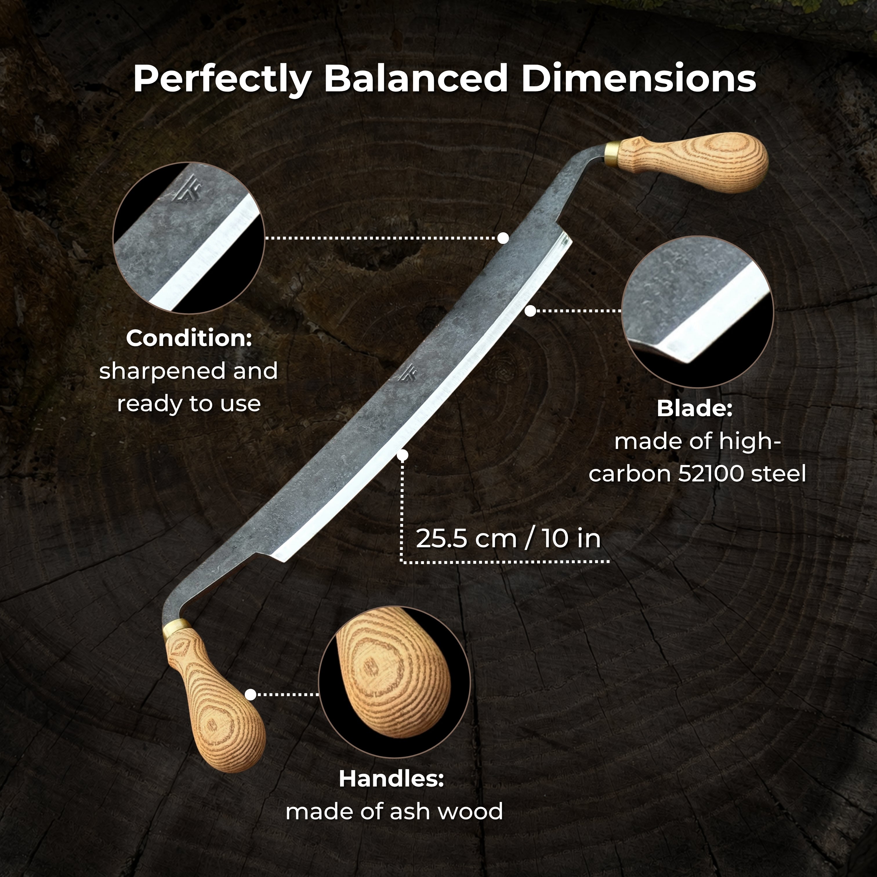 Curved Draw Knife (Push/Pull Shave), 25.5 cm (10 inch) Cutting Edge