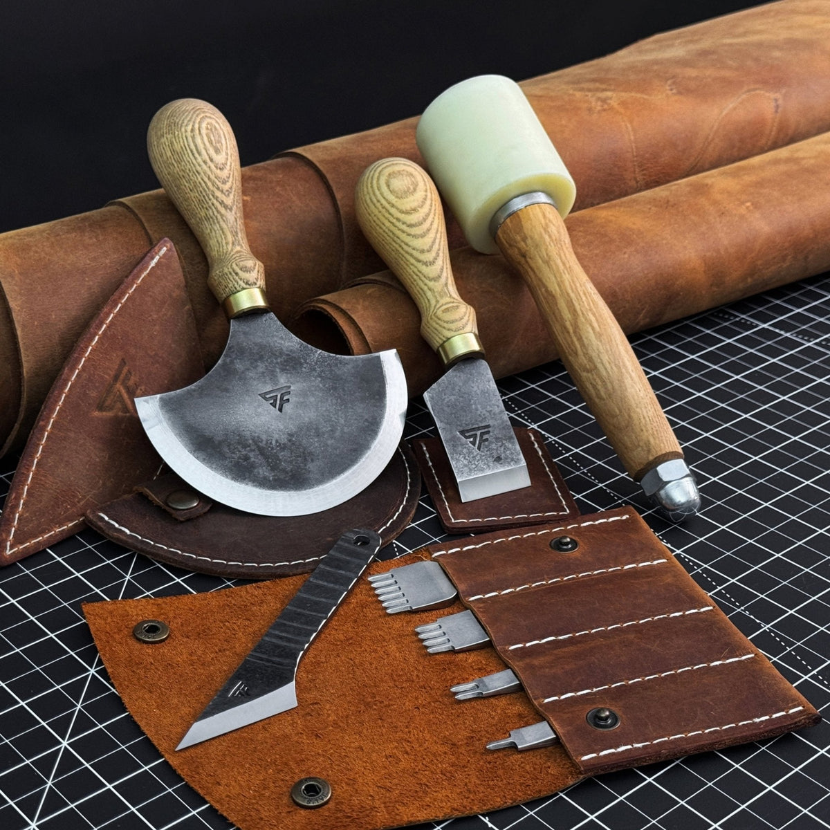 5-Piece Leather Working Tool Set With Nylon Mallet