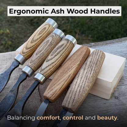 5-Piece Spoon &amp; Bowl Carving Tool Set with Leather Sheaths