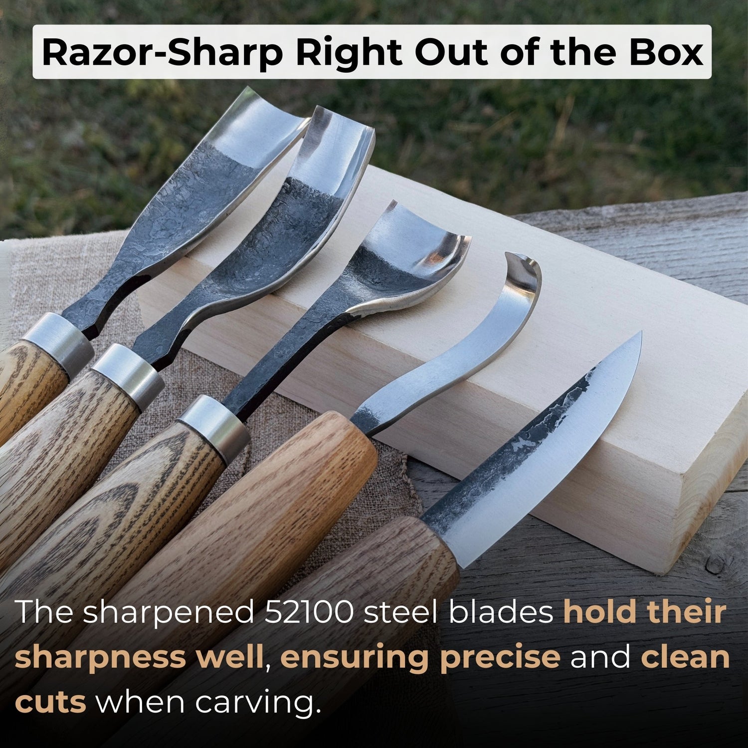 5-Piece Spoon &amp; Bowl Carving Tool Set with Leather Sheaths