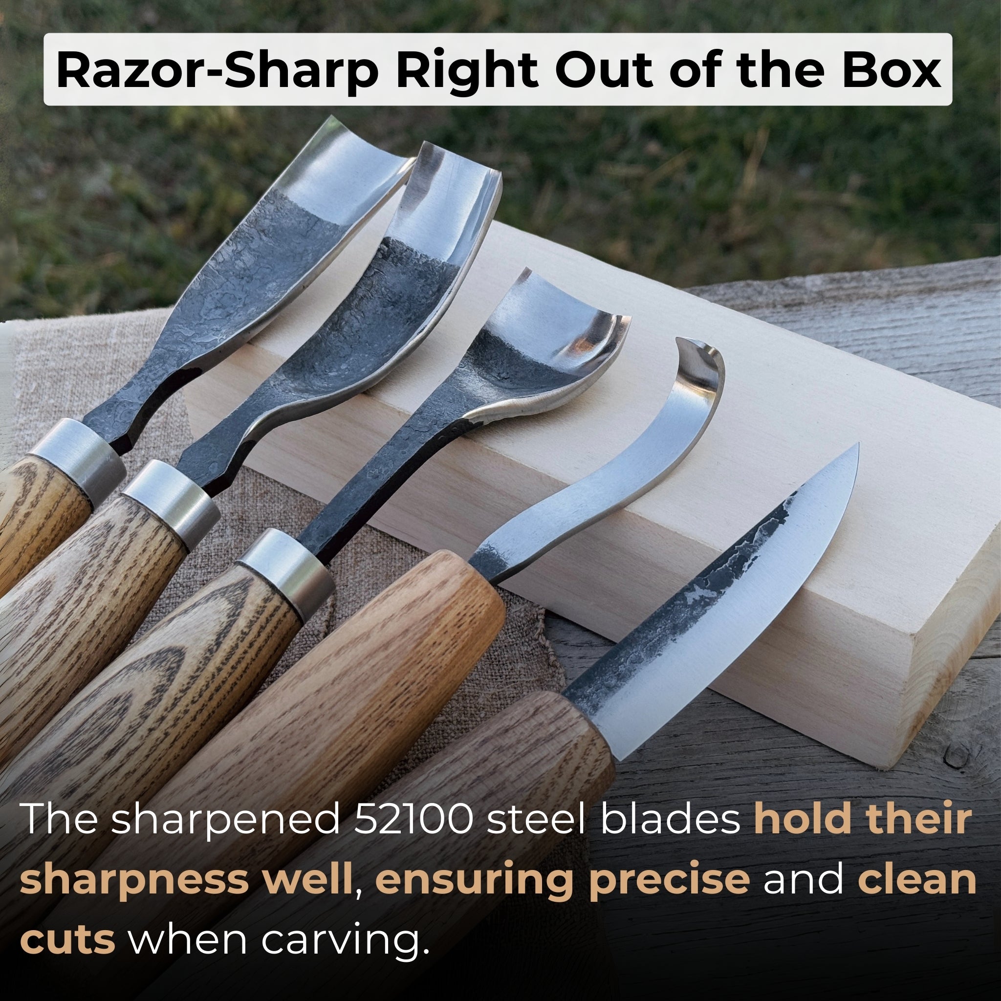 5-Piece Spoon &amp; Bowl Carving Tool Set with Leather Sheaths