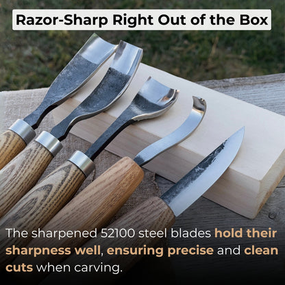 5-Piece Spoon &amp; Bowl Carving Tool Set with Leather Sheaths