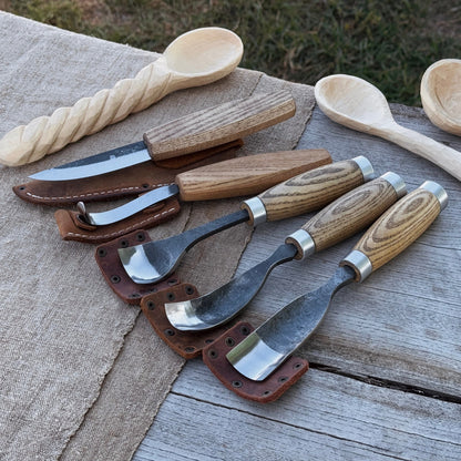 5-Piece Spoon &amp; Bowl Carving Tool Set with Leather Sheaths