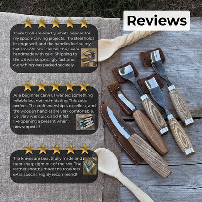 5-Piece Spoon &amp; Bowl Carving Tool Set with Leather Sheaths
