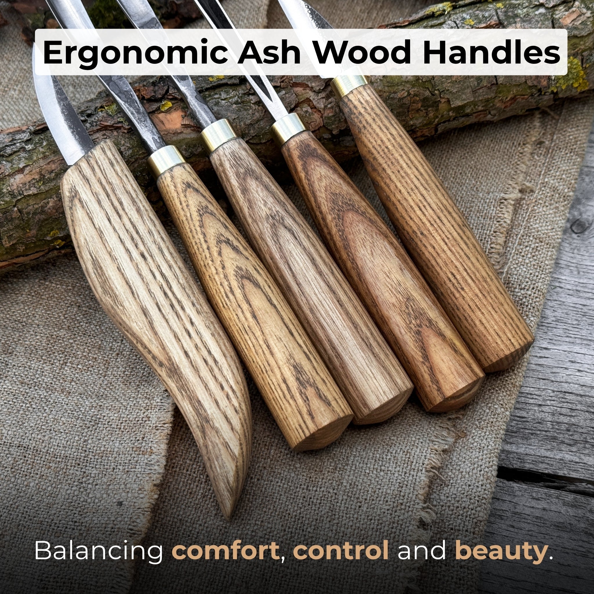 5-Piece Wood Carving Tool Set with Sharpening Board &amp; Leather Case
