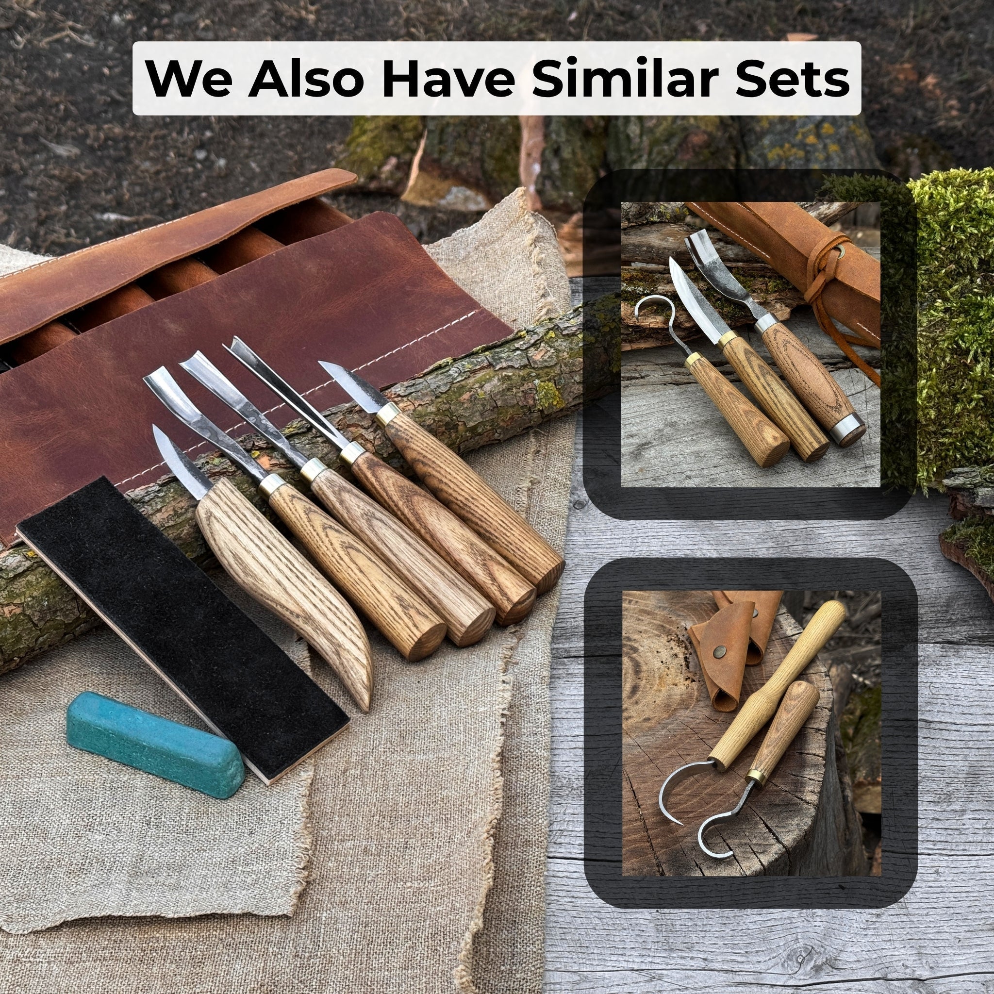 5-Piece Wood Carving Tool Set with Sharpening Board &amp; Leather Case