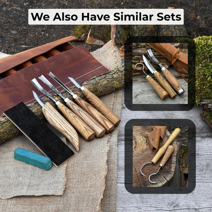 5-Piece Wood Carving Tool Set with Sharpening Board &amp; Leather Case