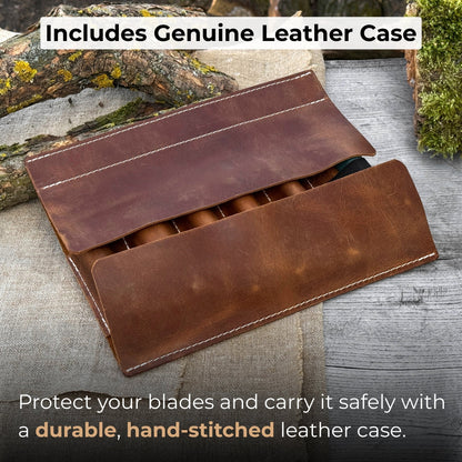 5-Piece Wood Carving Tool Set with Sharpening Board &amp; Leather Case