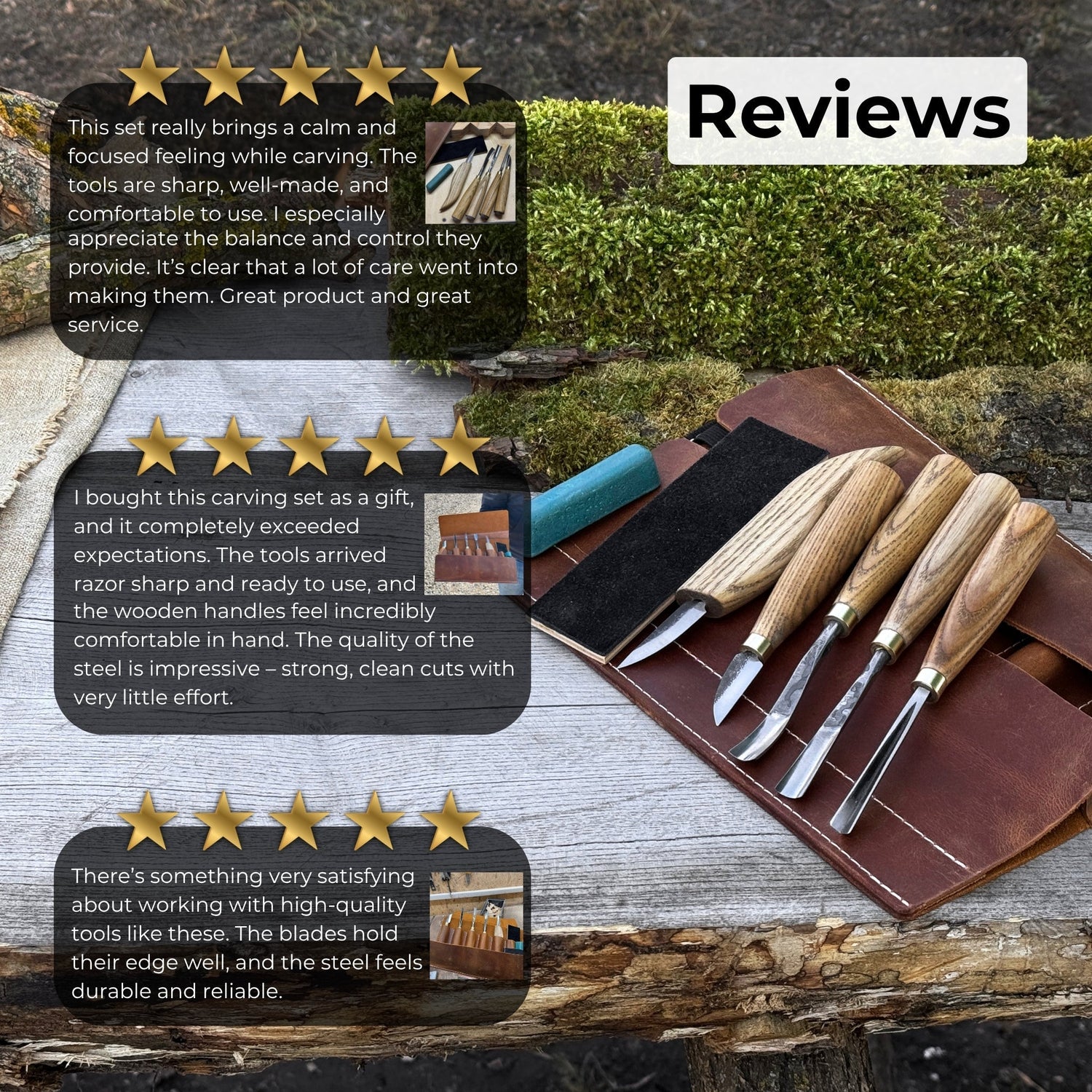 5-Piece Wood Carving Tool Set with Sharpening Board &amp; Leather Case