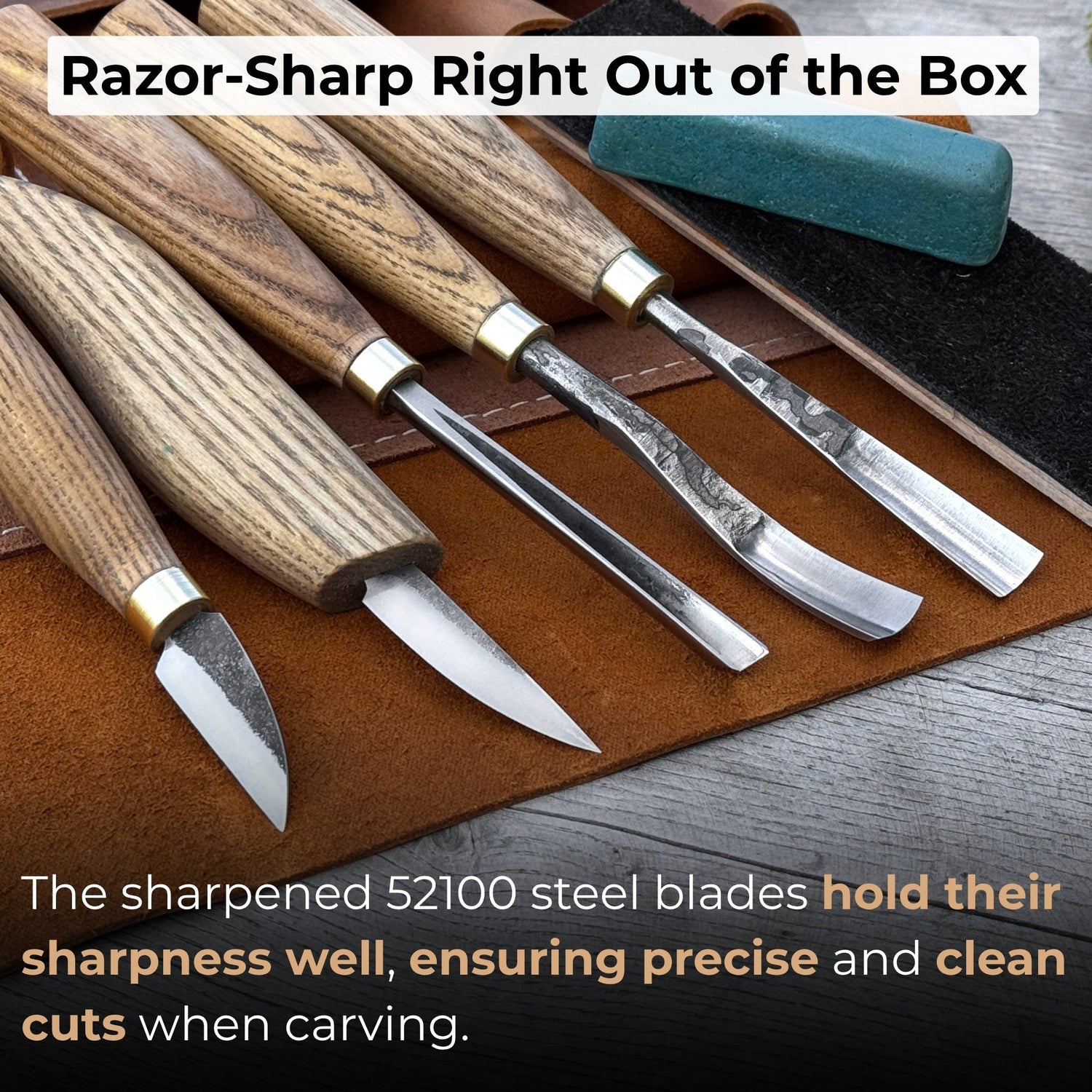 5-Piece Wood Carving Tool Set with Sharpening Board &amp; Leather Case