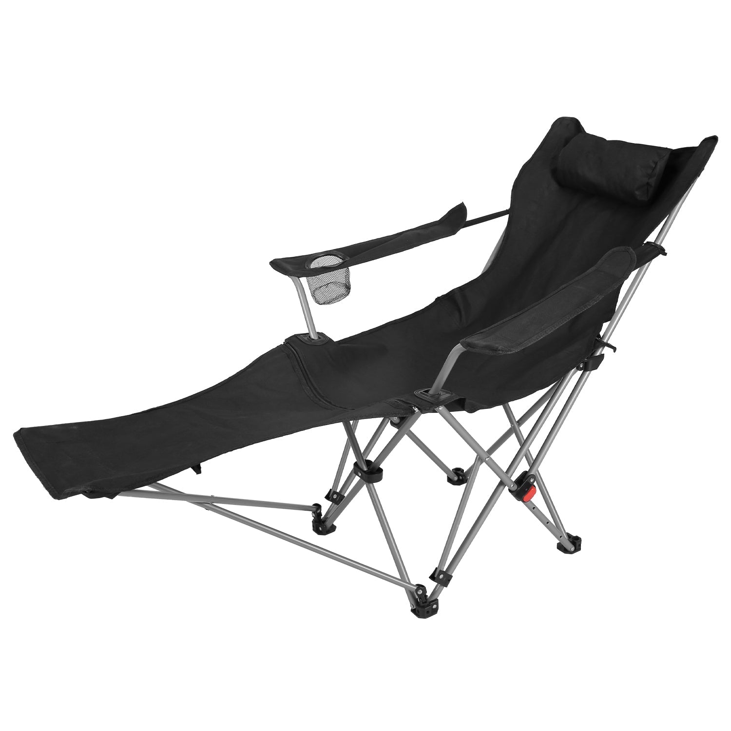 Reclining Camping Chair with Footrest 4-Position Adjustable Outdoor Folding Chair Heavy Duty Portable Camping Lounge Chair with Headrest Cup Holder &amp;