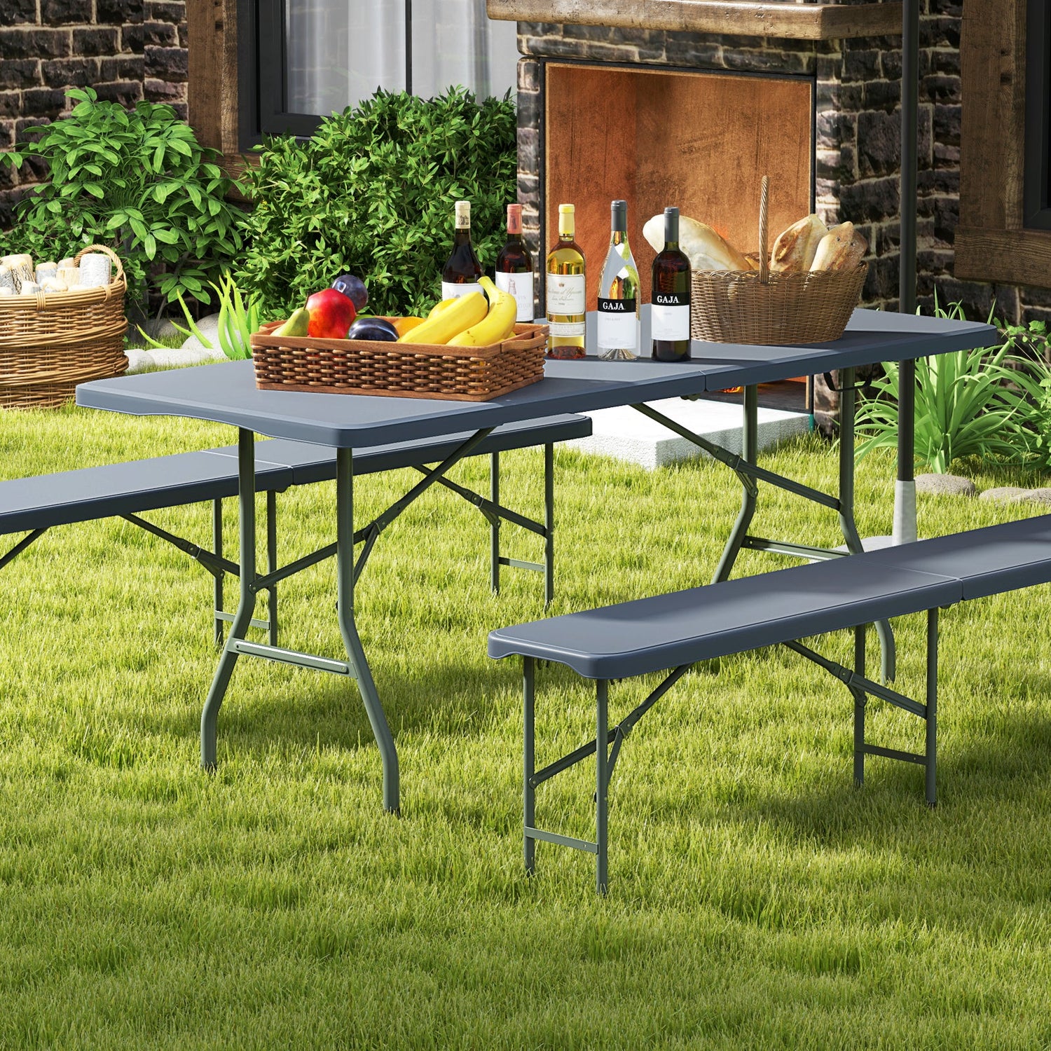 6 ft Portable Folding Table 350 LBS Fold-in-Half Table with HDPE Tabletop
