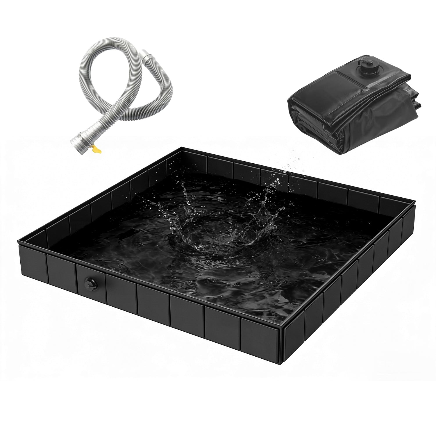 41x41x5.5in Portable Shower Pan Foldable Shower Basin Collapsible Camping Shower Tent Base with Detachable Drain Pipe for Indoor &amp; Outdoor