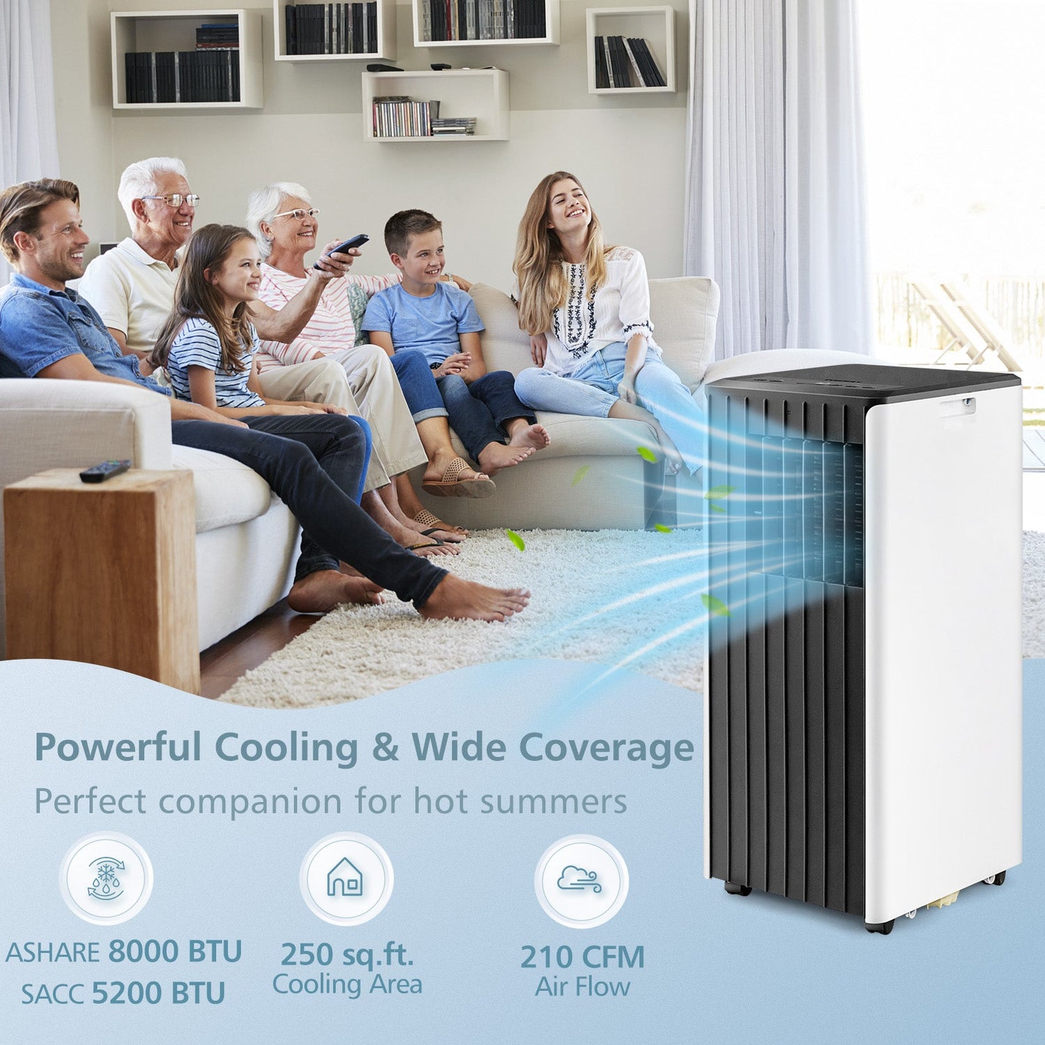 8000 BTU Portable Air Conditioner with Cool Humidifier and Sleep Mode-Black &amp; White