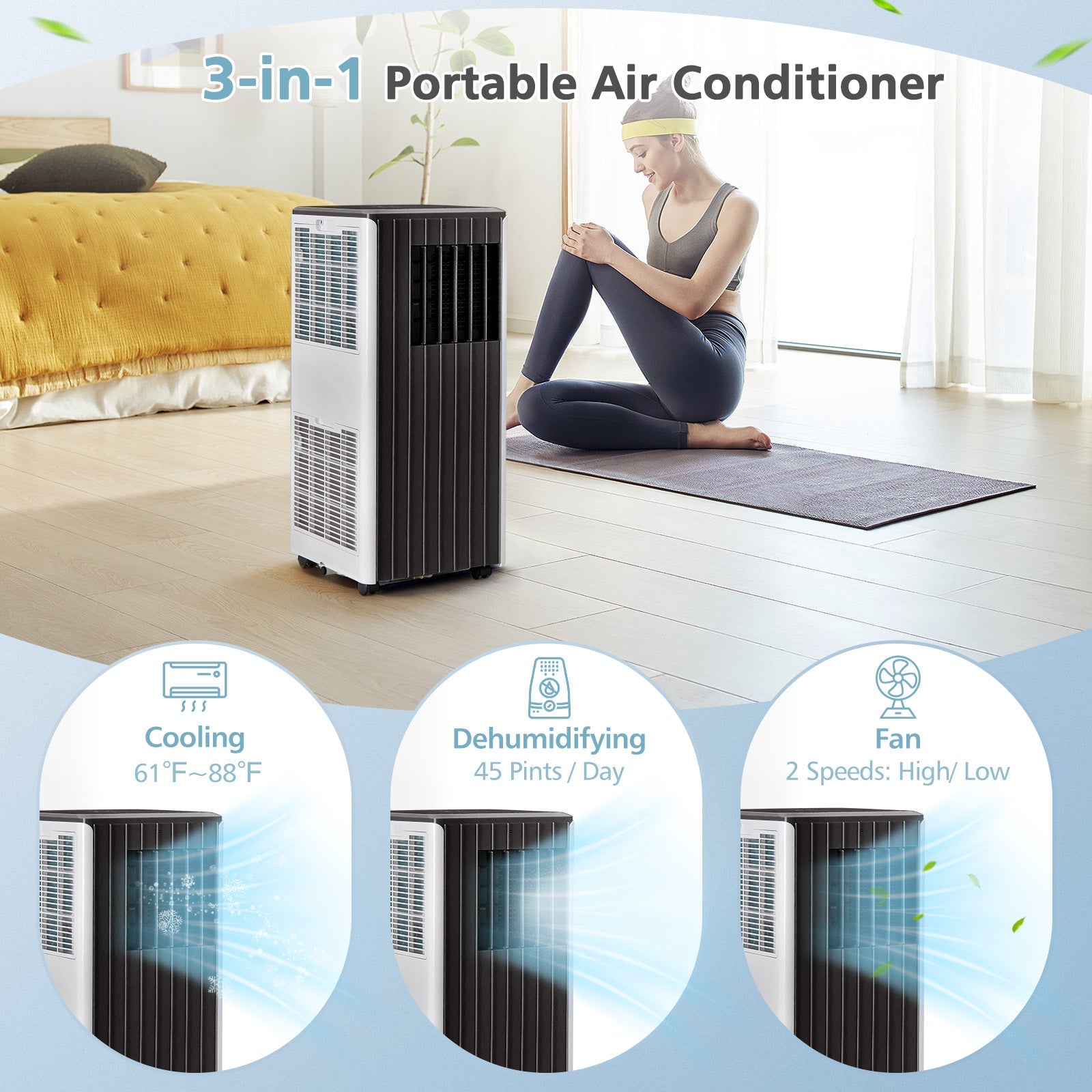 8000 BTU Portable Air Conditioner with Cool Humidifier and Sleep Mode-Black &amp; White