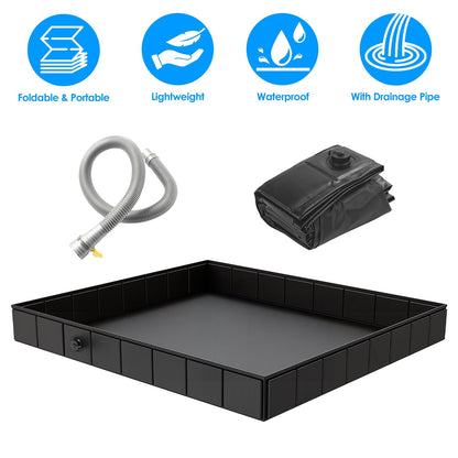 41x41x5.5in Portable Shower Pan Foldable Shower Basin Collapsible Camping Shower Tent Base with Detachable Drain Pipe for Indoor &amp; Outdoor