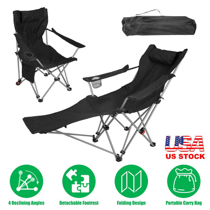 Reclining Camping Chair with Footrest 4-Position Adjustable Outdoor Folding Chair Heavy Duty Portable Camping Lounge Chair with Headrest Cup Holder &amp;