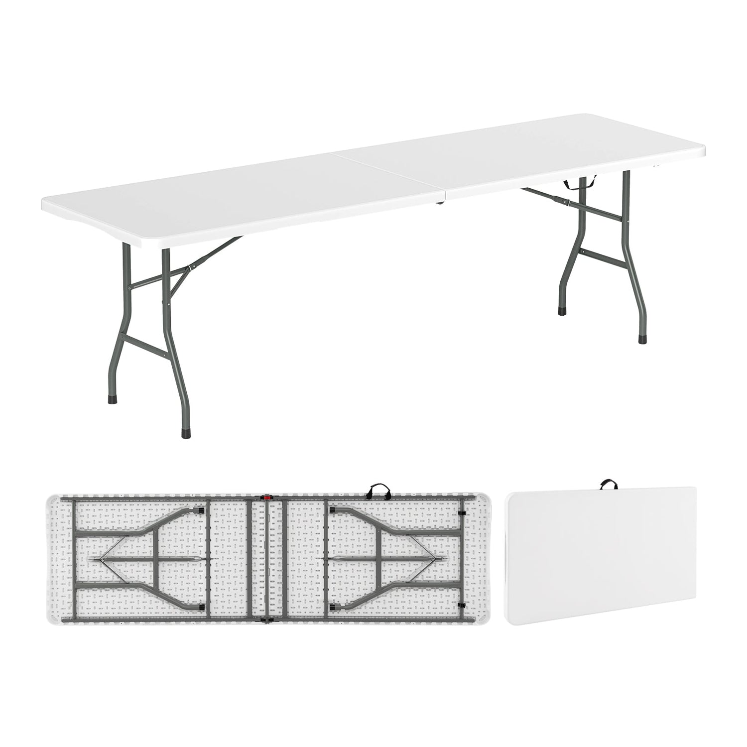 8 ft Portable Folding Table 350 LBS Fold-in-Half Table with HDPE Tabletop