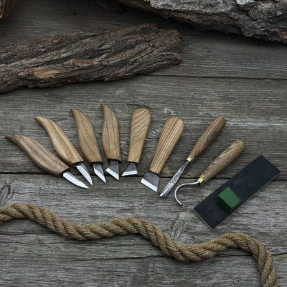 9-Piece Spoon Carving Tool Set with Sharpening Board