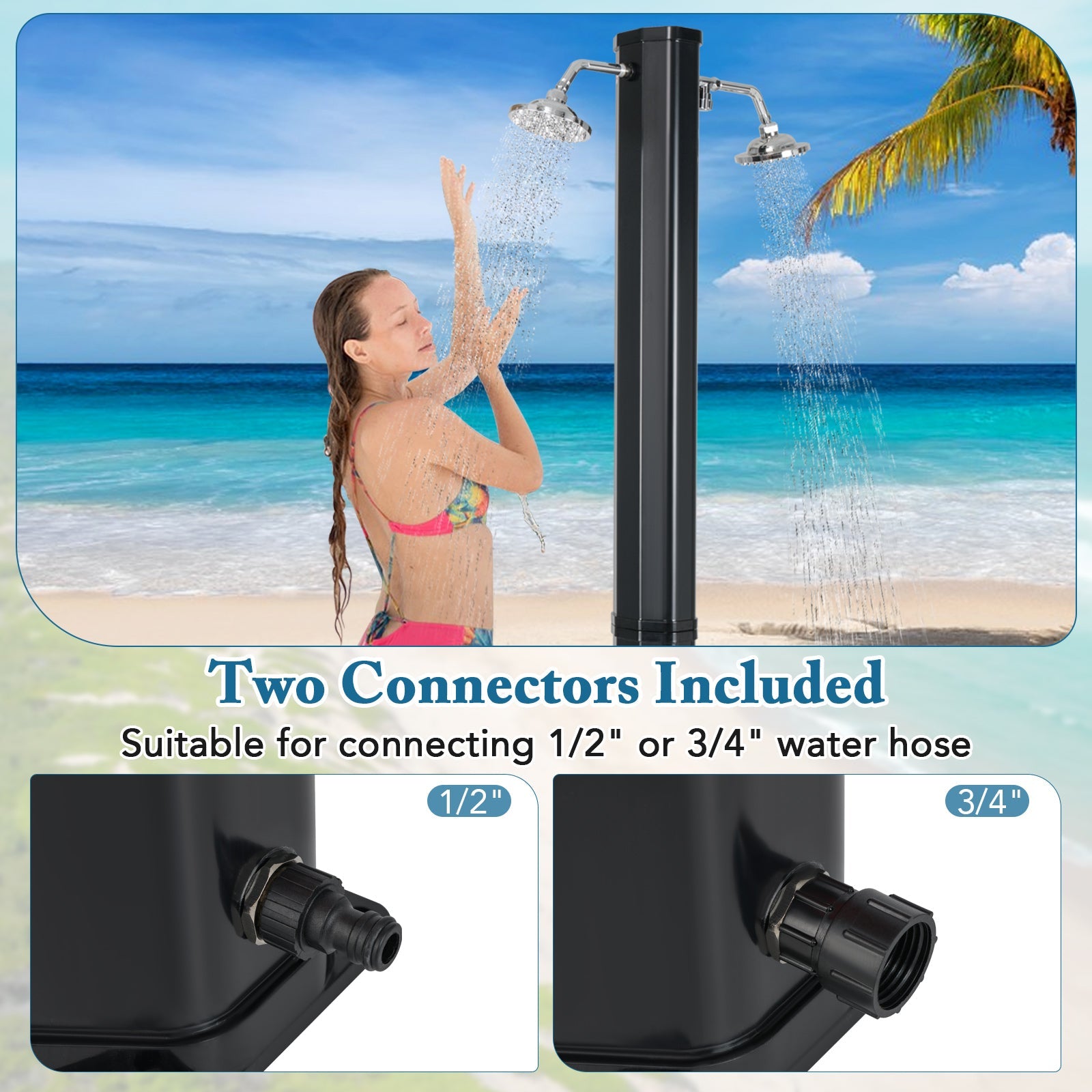 9.3 Gallon Solar Heated Outdoor Shower with Dual Shower Heads-Black