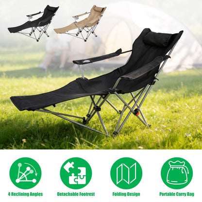 Reclining Camping Chair with Footrest 4-Position Adjustable Outdoor Folding Chair Heavy Duty Portable Camping Lounge Chair with Headrest Cup Holder &amp;