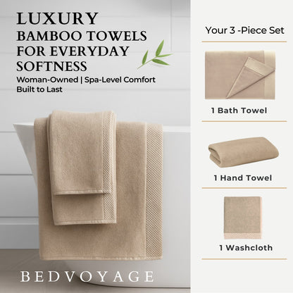 Bamboo 3 Piece Towel Set - Champagne