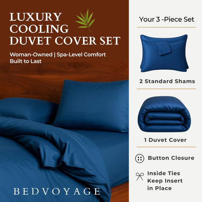 Bamboo Duvet Cover with Shams 3 Piece Set - Indigo