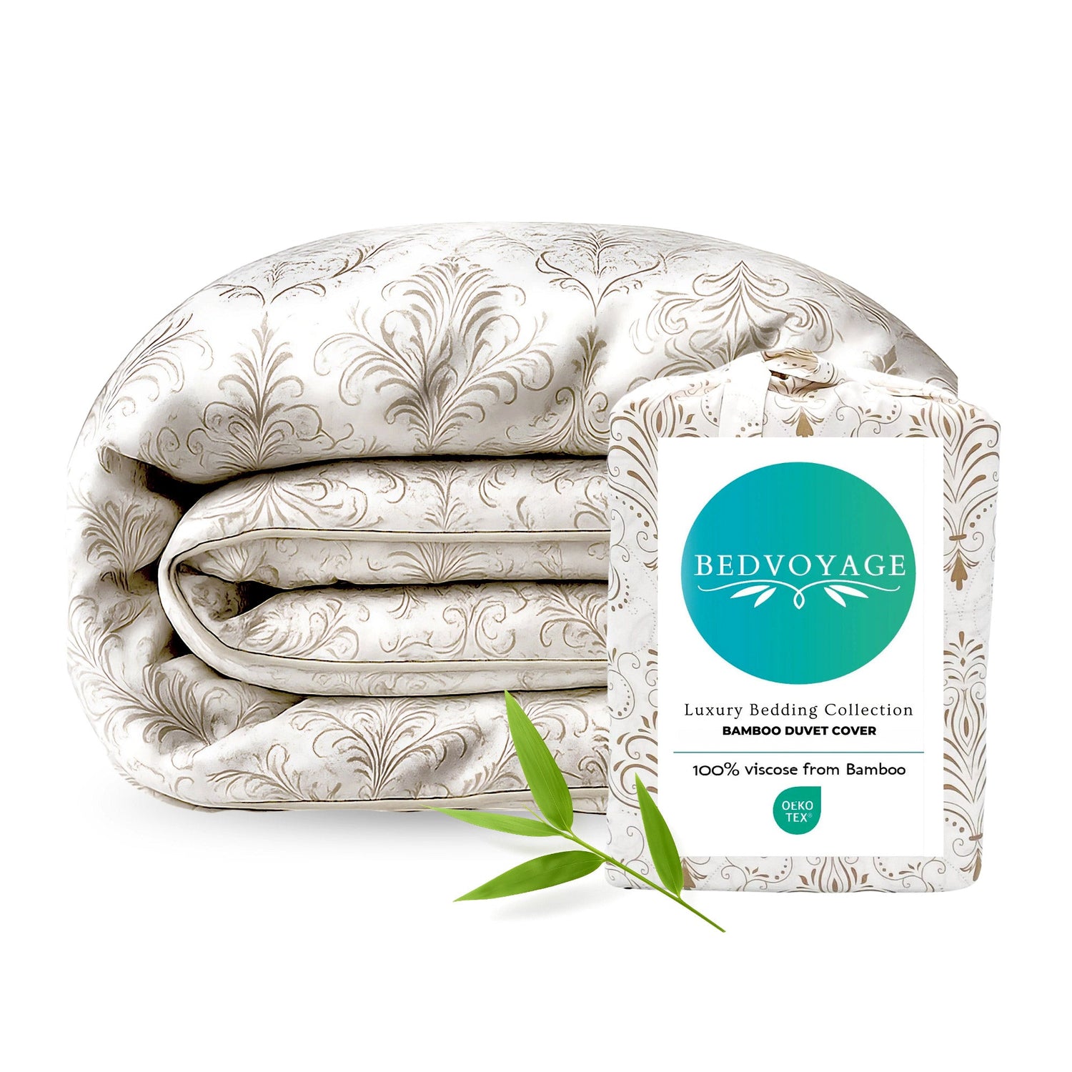 Bamboo Duvet Cover - Champagne Damask - Final Sale/No Returns