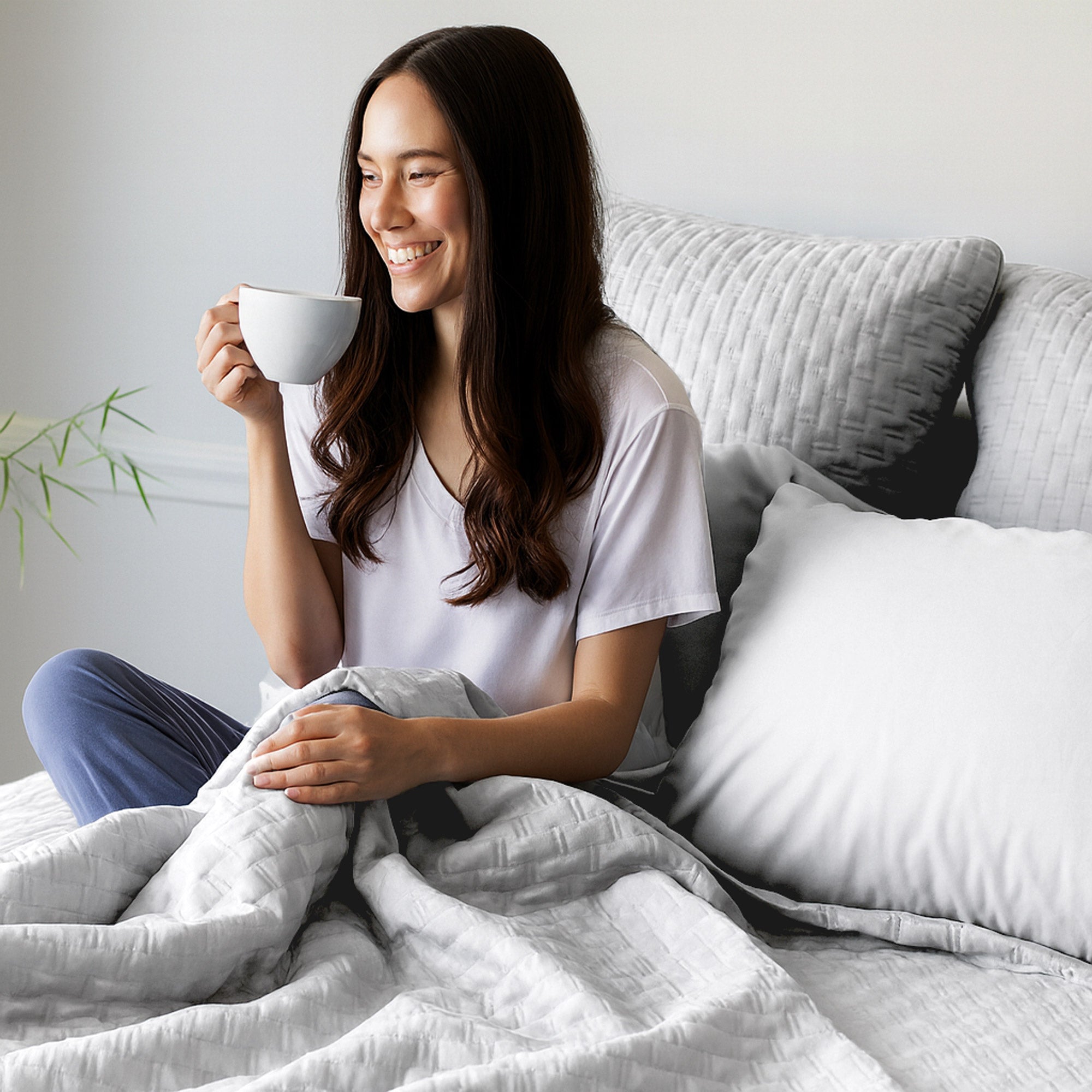 Bamboo Quilted Coverlet- Stone