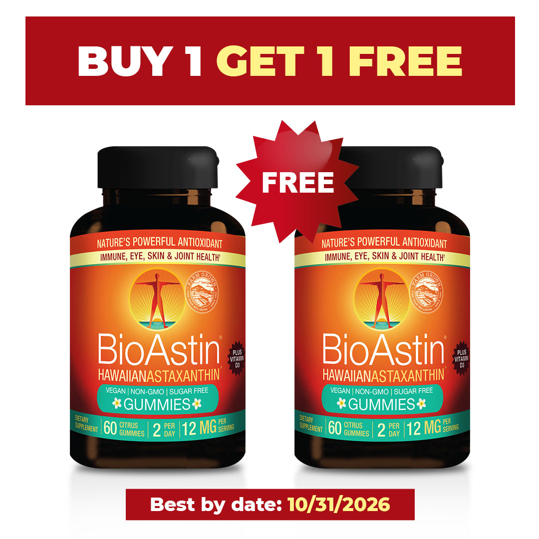 *BUY ONE GET ONE FREE* BioAstin Hawaiian Astaxanthin Gummies + Vitamin D3 12 mg 60 Count (Best by date: 10/31/2026)
