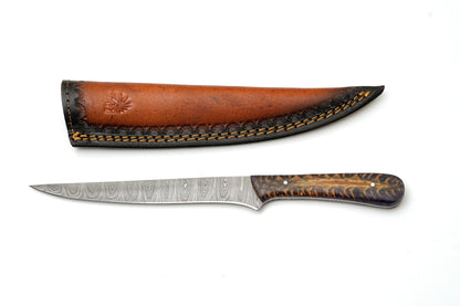 Hand-Forged Damascus Steel Fillet Knife | Custom Purple Pine Cone Resin Handle | Premium Fishing &amp; Boning Tool TK-466
